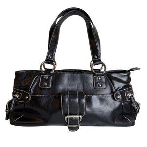 Y2K Black Faux Leather Shoulder Bag 16"